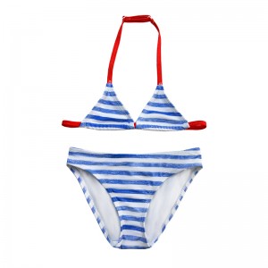 Halterneck Striped Letter Print Color Matching Swimsuit ของเด็ก ๆ