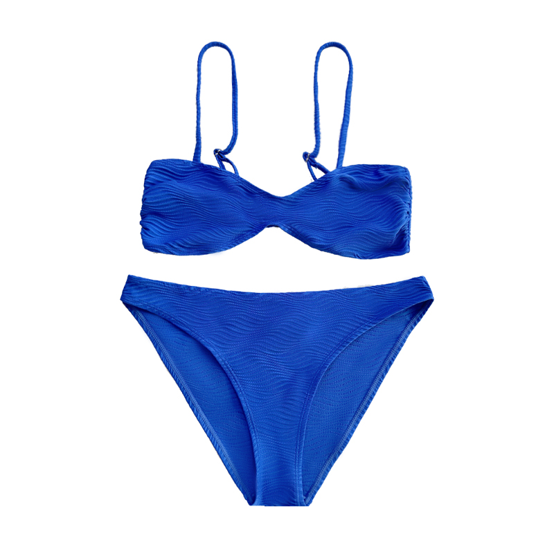 ชุดว่ายน้ำแบบแยกผ้าแบบพิเศษจีบสีน้ำเงิน