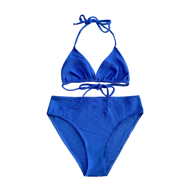 ลวดลายสีน้ำเงินผ้าพิเศษสามเหลี่ยมถ้วยเชือกแขวนคอชุดว่ายน้ำแยกชุดว่ายน้ำ